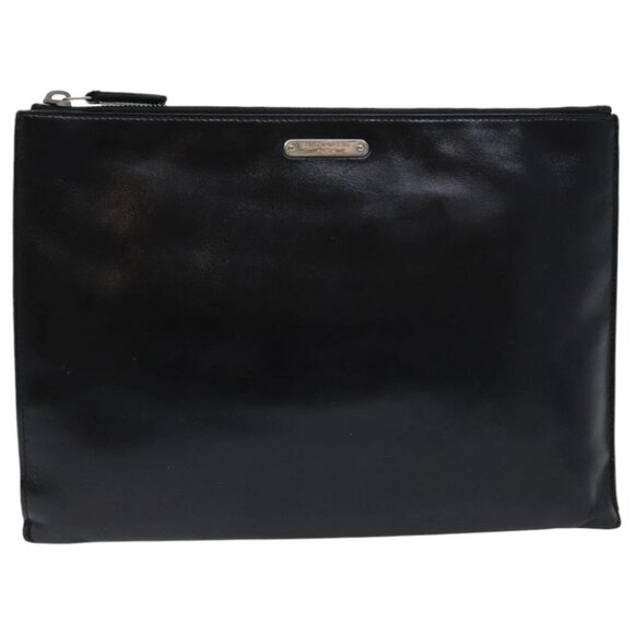 SAINT LAURENT Clutch Bag Leather Black Silver Auth bs18804 - Picture 1 of 16